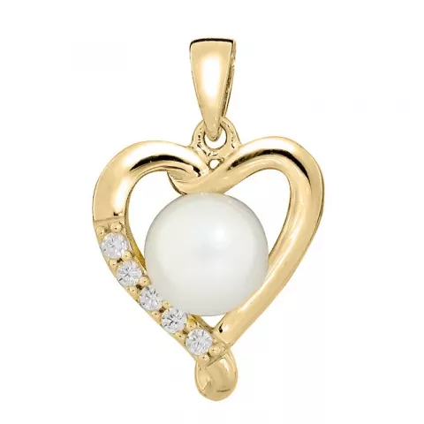 Elegant hjerte perle anheng i forgylt sølv