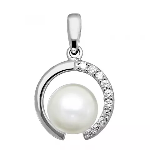 Elegant perle anheng i sølv