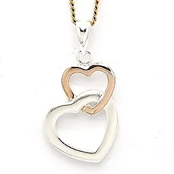 dobbelt hjerte anheng i sølv og rosabelagt sølv