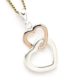 dobbelt hjerte anheng i sølv og rosabelagt sølv