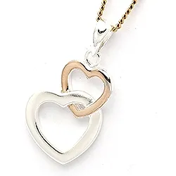 dobbelt hjerte anheng i sølv og rosabelagt sølv