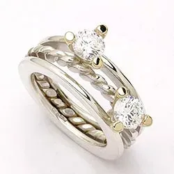 RS of Scandinavia ring i sølv og 14 karat gull hvite zirkoner