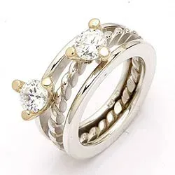 RS of Scandinavia ring i sølv og 14 karat gull hvite zirkoner