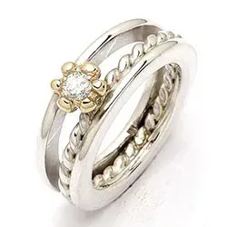 RS of Scandinavia blomst ring i sølv og 14 karat gull hvit zirkon