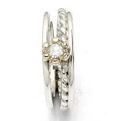 RS of Scandinavia blomst ring i sølv og 14 karat gull hvit zirkon