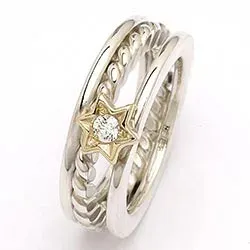 RS of Scandinavia stjerne ring i sølv og 14 karat gull hvit zirkon