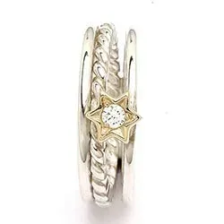 RS of Scandinavia stjerne ring i sølv og 14 karat gull hvit zirkon