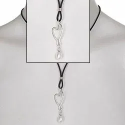 RS of Scandinavia hjerte anheng med halskjede i sølv med gummibånd