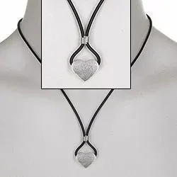 RS of Scandinavia hjerte anheng med halskjede i sølv med gummibånd