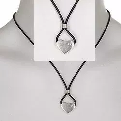 RS of Scandinavia hjerte anheng med halskjede i sølv med gummibånd hvit zirkon