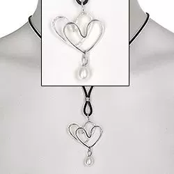 RS of Scandinavia hjerte anheng med halskjede i sølv med gummibånd