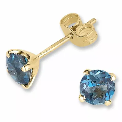 Runde mørkeblå topas øredobber i 9 karat gull med london topas 