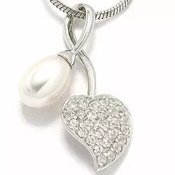 hvit perle anheng i sølv