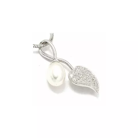 hvit perle anheng i sølv