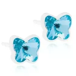 Liten Blomdahl sommerfugl øredobber i plast blå krystaller