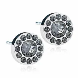 8 mm Blomdahl runde øredobber i titanium svart swarovski krystall