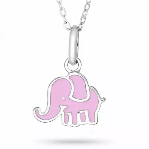 NORDAHL ANDERSEN elefant halskjede med anheng i rodinert sølv rosa emalje