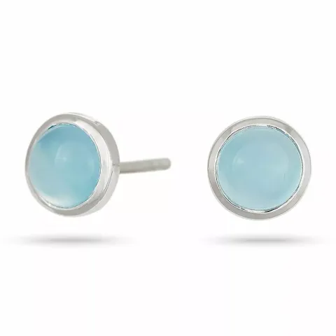 Nordahl andersen rundt kalsedon øredobber i rodinert sølv blå kalsedoner