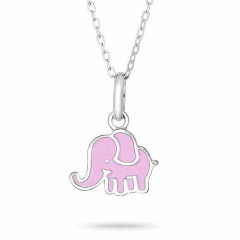 NORDAHL ANDERSEN elefant anheng med halskjede i rodinert sølv rosa emalje