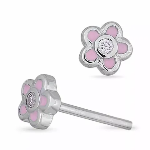 Nordahl andersen blomst øredobber i rodinert sølv rosa zirkoner rosa emalje