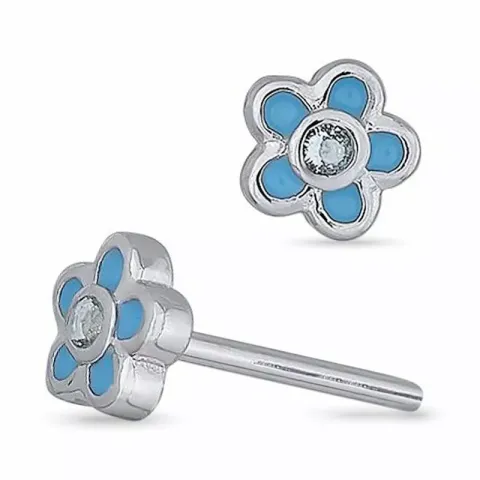 Nordahl andersen blomst øredobber i rodinert sølv blå zirkoner blå emalje