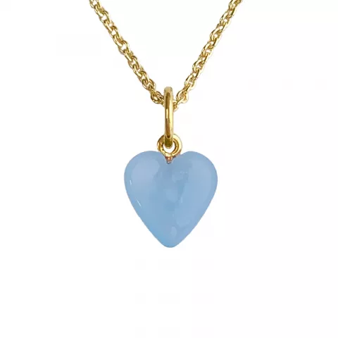 NORDAHL ANDERSEN hjerte halskjede i forgylt sølv blå kalsedon