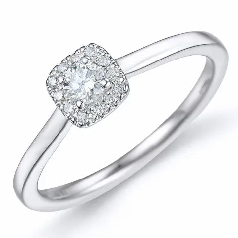 firkantet diamant ring i 14 karat hvitt gull 0,15 ct 0,06 ct