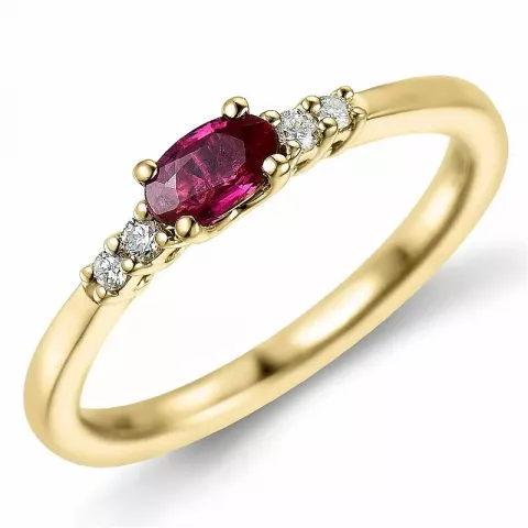 oval rubin diamantring i 14 karat gull 0,35 ct 0,06 ct