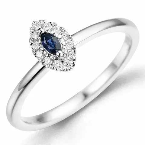 Safir briljantring i 14 karat hvitt gull 0,12 ct 0,07 ct