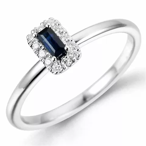 Firkantet safir diamantring i 14 karat hvitt gull 0,23 ct 0,07 ct