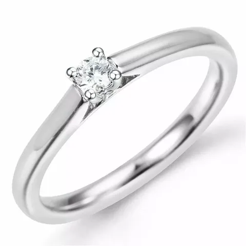 rund diamantring i 14 karat hvitt gull 0,10 ct