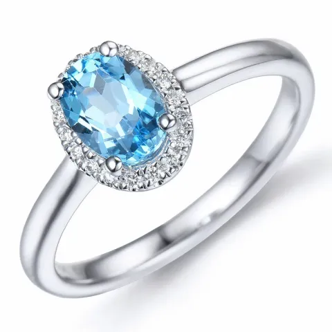 oval topas diamantring i 14 karat hvitt gull 0,92 ct 0,09 ct