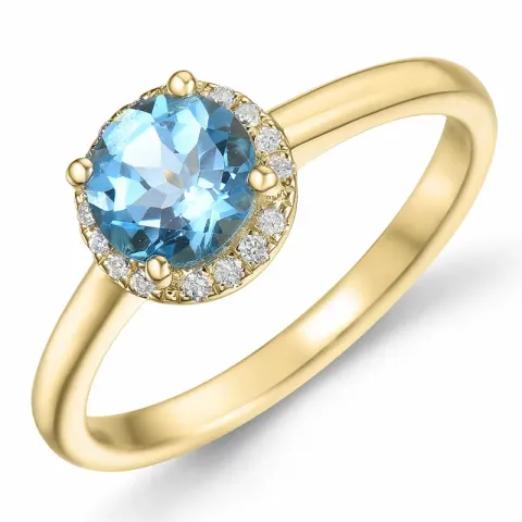 rund topas diamantring i 14 karat gull 1,08 ct 0,08 ct