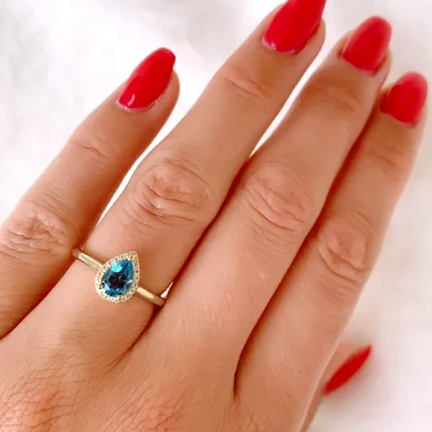 dråpe topas diamantring i 14 karat gull 0,85 ct 0,09 ct