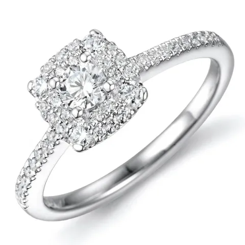 firkantet diamant ring i 14 karat hvitt gull 0,21 ct 0,30 ct