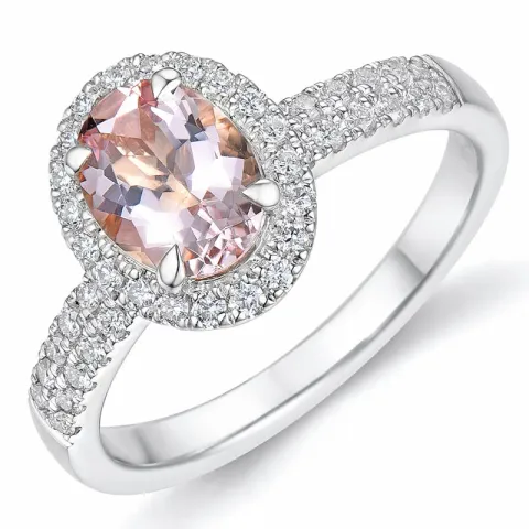 morganit diamantring i 14 karat hvitt gull 1,28 ct 0,53 ct