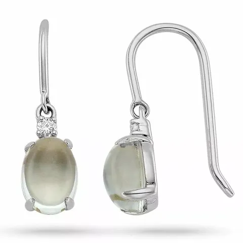 ovale grønn ametyst diamantøredobb i 14 karat hvitt gull med ametyst og diamant