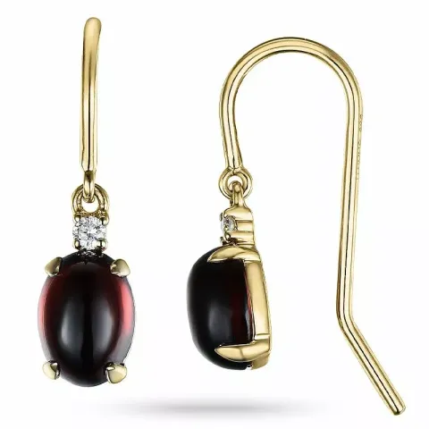 ovale granat diamantøredobb i 14 karat gull med granat og diamant