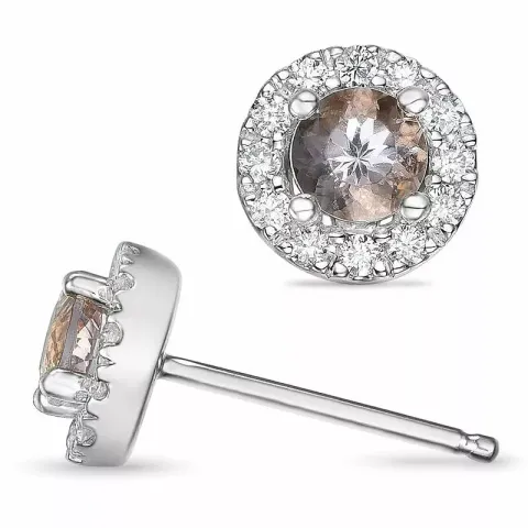 runde morganit diamantøredobb i 14 karat hvitt gull med morganit og diamant