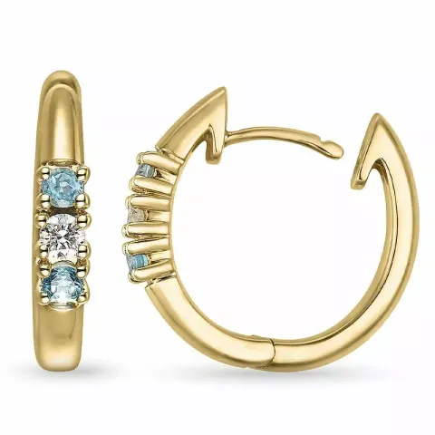 16 mm topas creol i 14 karat gull med diamant og topas