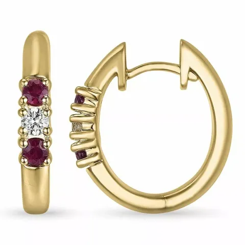16 mm rubin creol i 14 karat gull med diamant og rubin