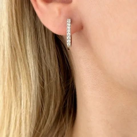 18 mm creol i 14 karat hvitt gull med diamant