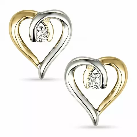 Hjerte diamantøredobb i 14 karat gull og hvitt gull med diamanter 