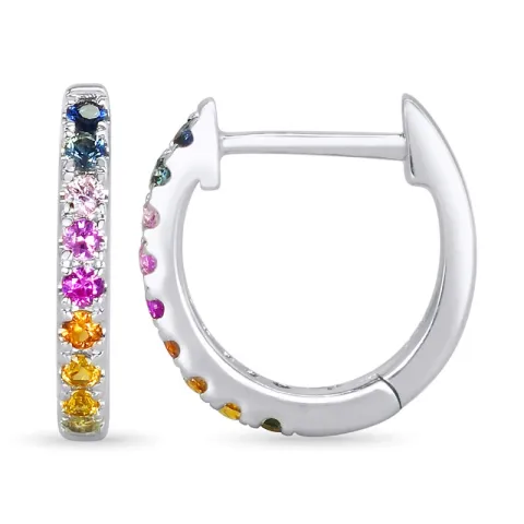 12 mm regnbuefarget safir creol i 14 karat hvitt gull med safir 