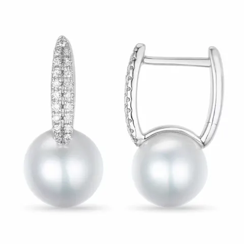 perle creol i 14 karat hvitt gull med diamant