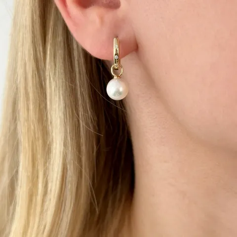 lange 13 mm perle creol i 14 karat gull med diamant 