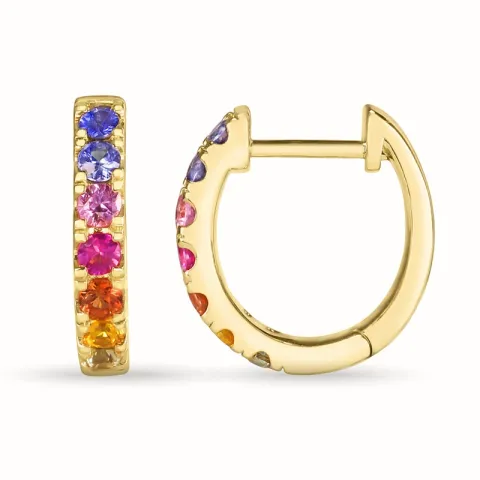 13 mm regnbuefarget safir creol i 14 karat gull med safir