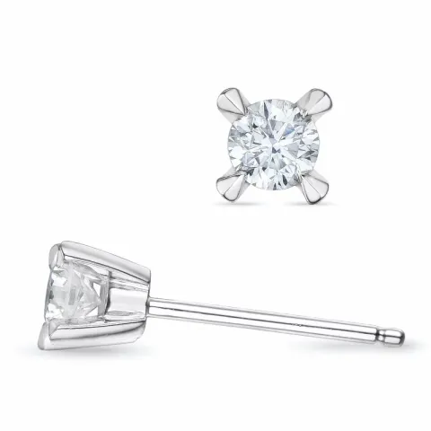 2 x 0,20 ct solitaireørepynt i 14 karat hvitt gull med diamant