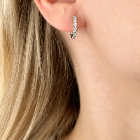 14 mm diamant creol i 14 karat hvitt gull med diamant