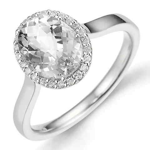 oval kvarts diamantring i 14 karat hvitt gull 2,0  ct 0,12 ct